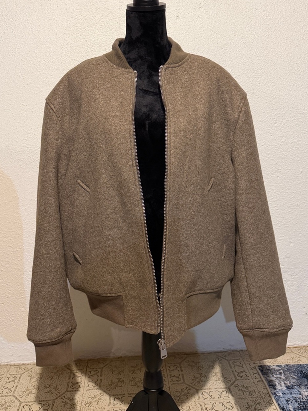 Men's Brown Wool Bomber Jacket - Classic Casual